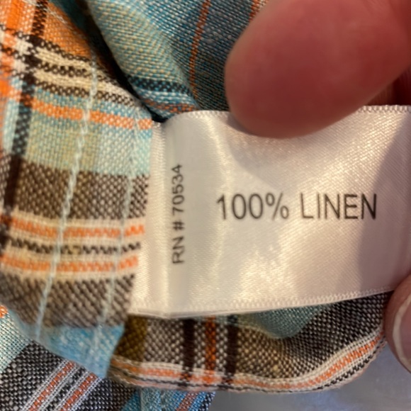 Orvis Men S/S Shirt Medium Blue/Multi Plaid 100% Linen - Picture 7 of 9